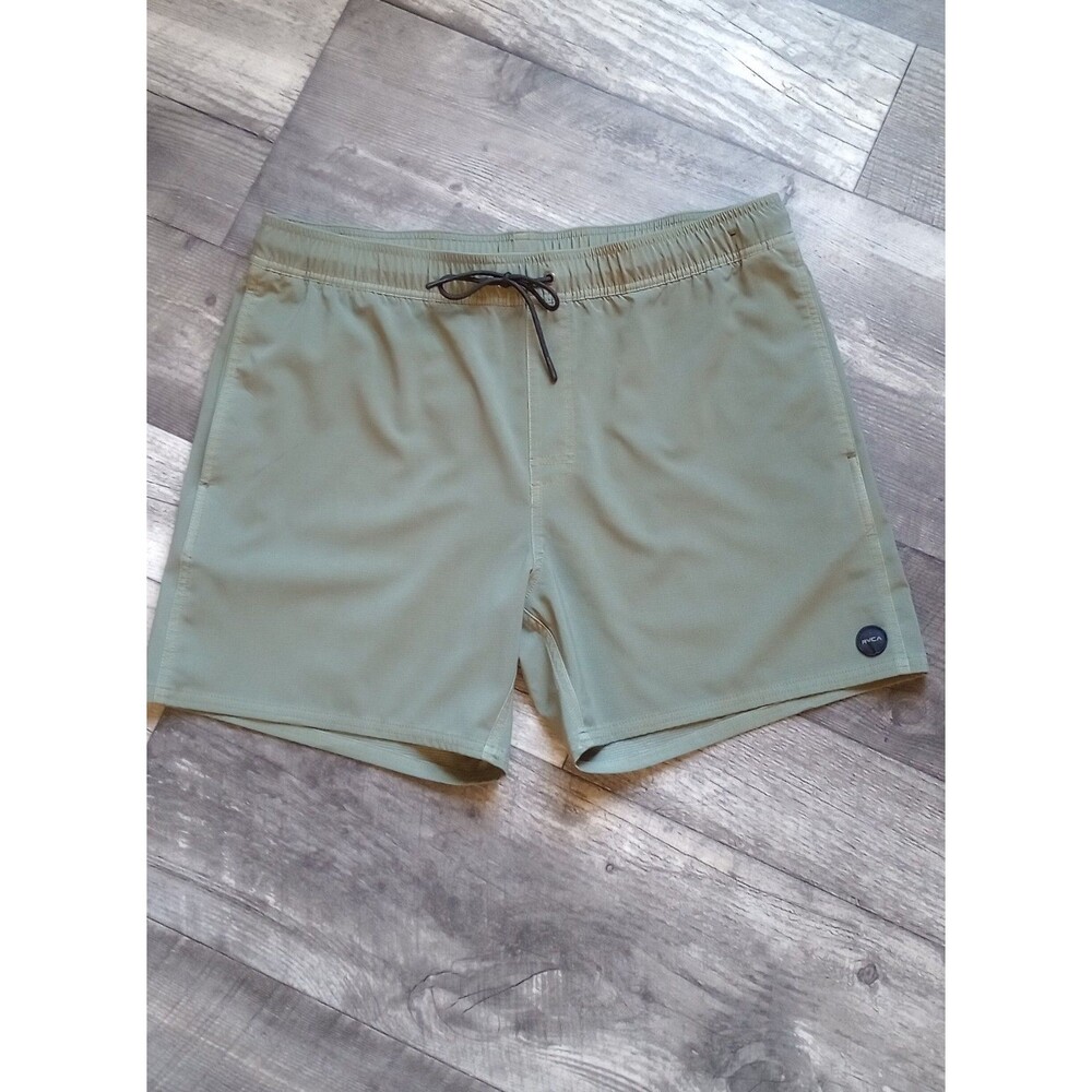 RVCA Mens XL Army Green Swim Shorts With Adjustable Drawcord & Side Pockets
